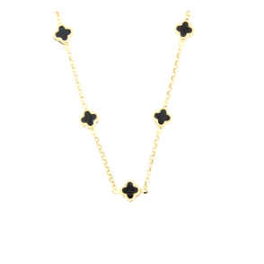 Златно колие детелинки с оникс-246468