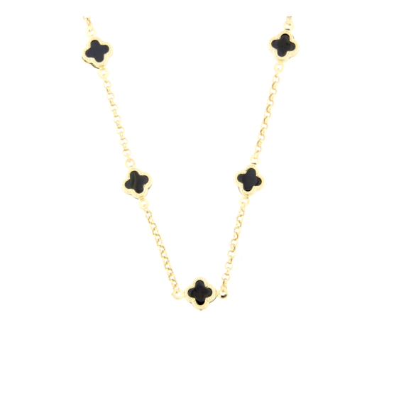 Златно колие детелинки с оникс-246468