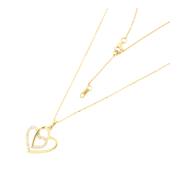 Златно колие сърце с диаманти 0.15ct-22535030
