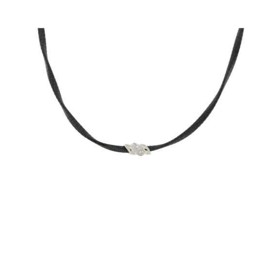 Сребърно колие с черен родий и циркони-248907