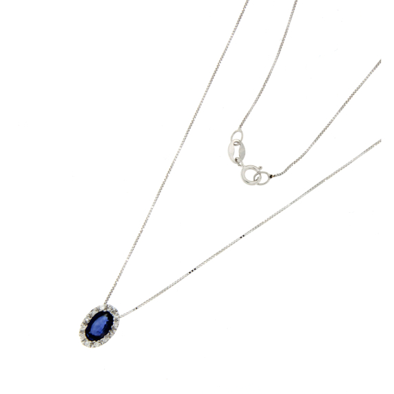 Златно колие със сапфир и диаманти-22283450