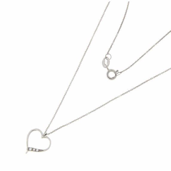Колие сърце от бяло злато с диаманти 0.015ct-22519221