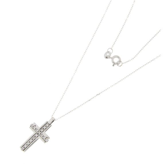 Златно колие кръст с диаманти 0.12ct-22429773