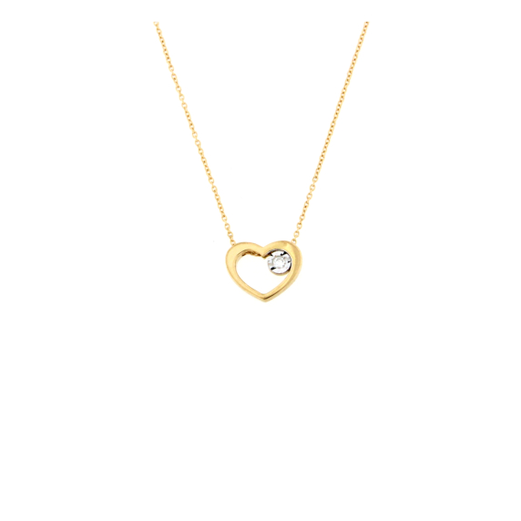 Златно колие сърце с диамант 0.015ct-22519085