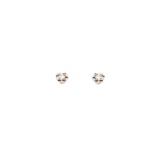 Златни обеци сърца с диаманти 0.08ct