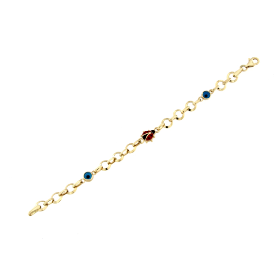 Златна детска гривна с калинка и сини очета-235630