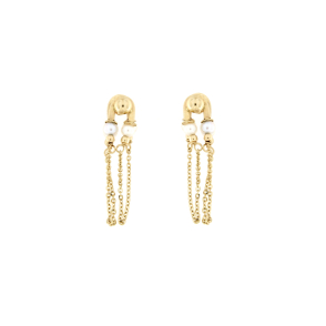 Висящи златни обици с перли-250777