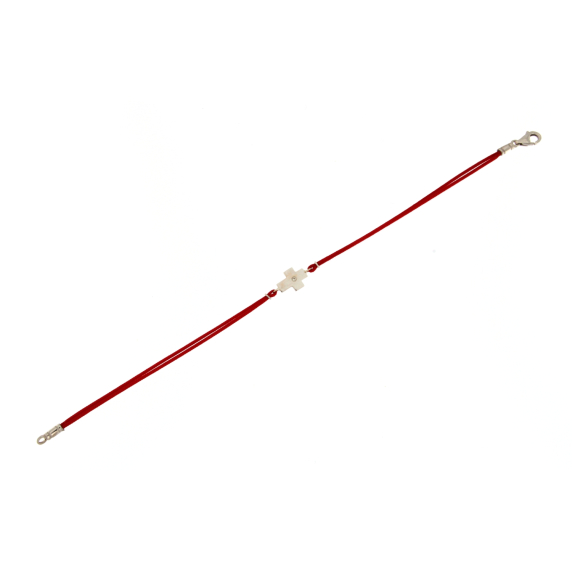 Гривна с червен конец и златно кръстче с диамант