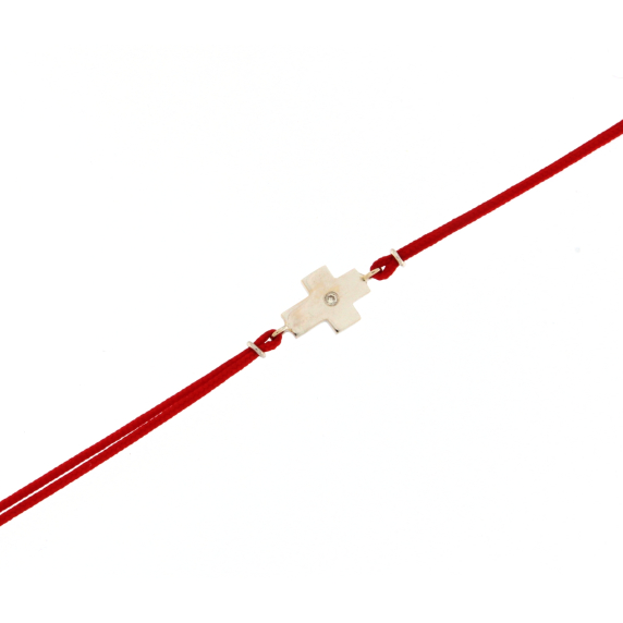 Гривна с червен конец и златно кръстче с диамант