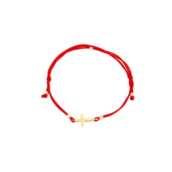 Гривна с червен конец и златен кръст-248701
