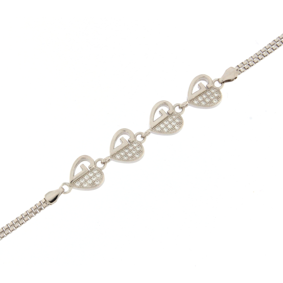 Елегантна сребърна гривна със сърца-218177