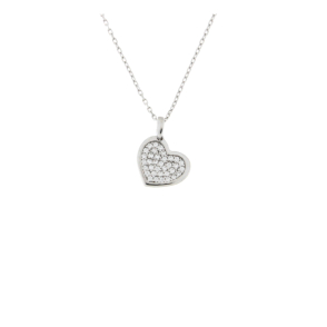 Сребърно колие сърце с камъни циркони-253499