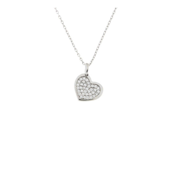 Сребърно колие сърце с камъни циркони-253499