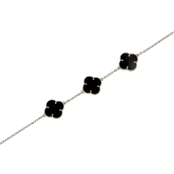 Сребърна гривна детелинка с оникс-253532