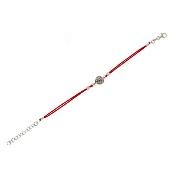 Гривна червен конец и сребърно сърце-31955