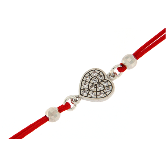 Гривна червен конец и сребърно сърце-31955