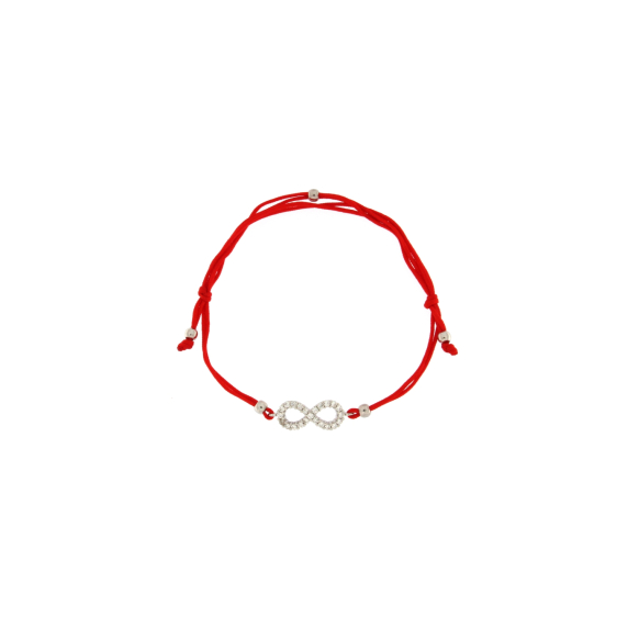 Златна гривна с червен конец безкрайност с камъни-201310