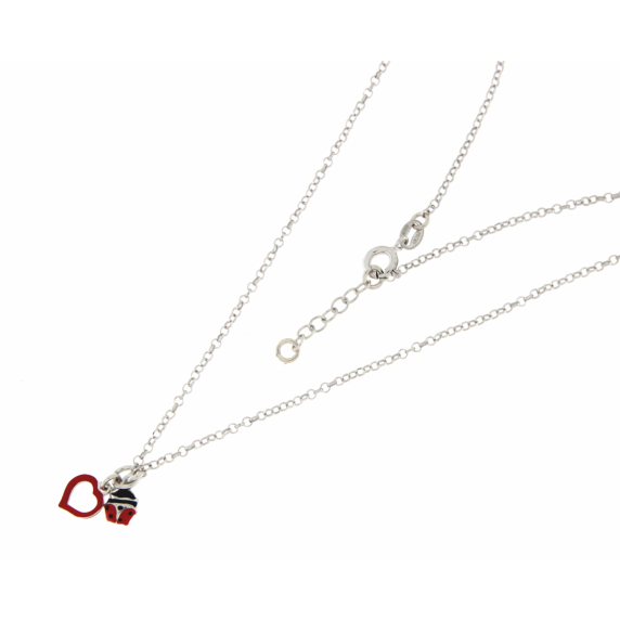 Детско сребърно колие калинка и сърце-253064