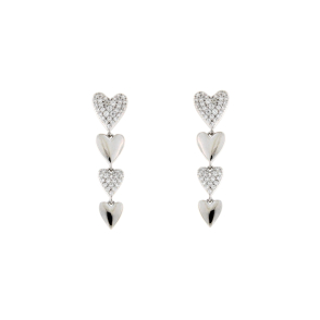 Сребърни обеци висящи сърца-253104