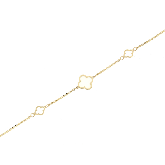 Златна гривна детелинка със седеф-252259