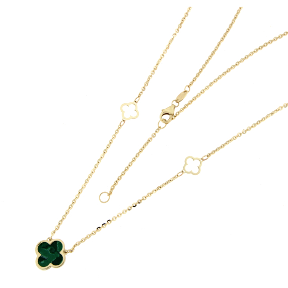 Златно колие детелинки с малахит-252266