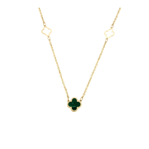 Златно колие детелинки с малахит-252269