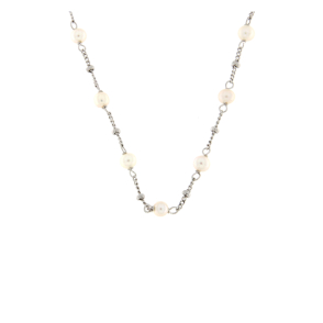 Колие с перли от бяло злато-252435