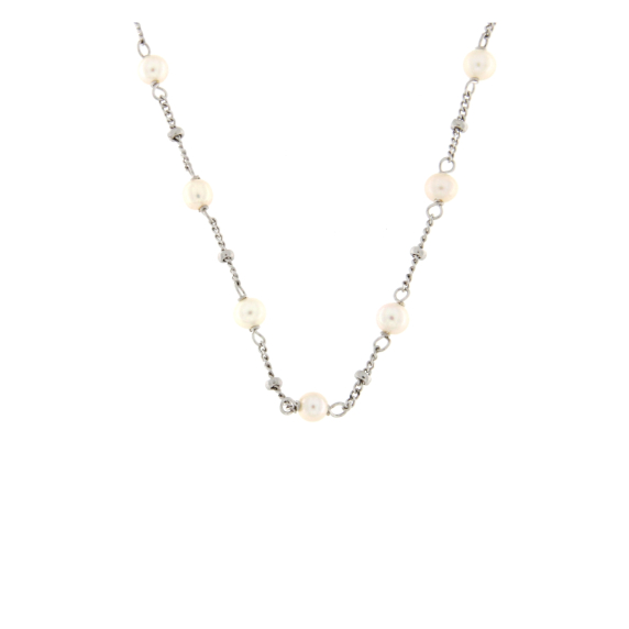 Колие с перли от бяло злато-252435