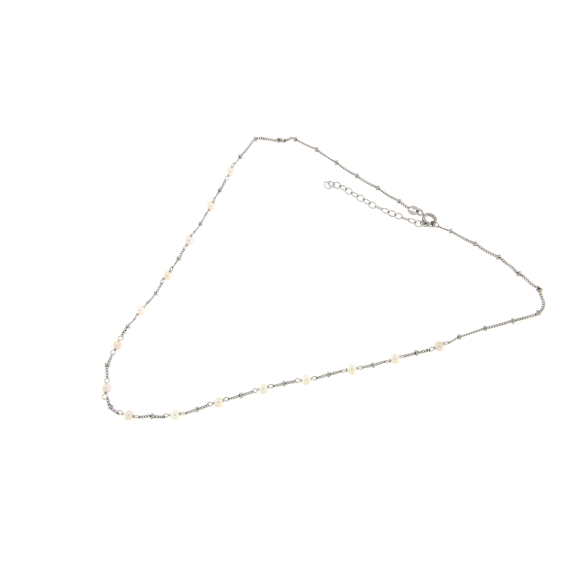 Колие с перли от бяло злато-252435