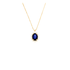 Колие от жълто злато с диаманти и сапфир 1.09ct