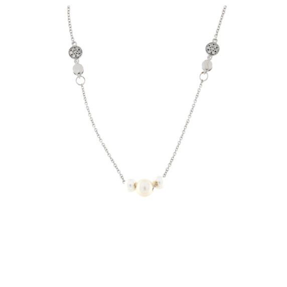 Колие от бяло злато с перли-253225