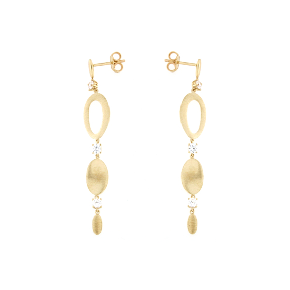 Висящи златни обици с камъни циркони-249218