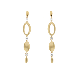 Висящи златни обици с камъни циркони-249218