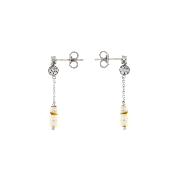 Обеци от бяло злато с перли-253223