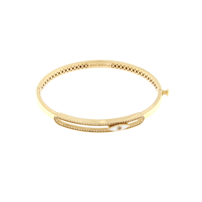 Златна твърда гривна с бял емайл-243893