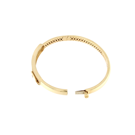 Златна твърда гривна с бял емайл-243893