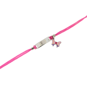 Детска сребърна гривна с розов конец и панделка-256337