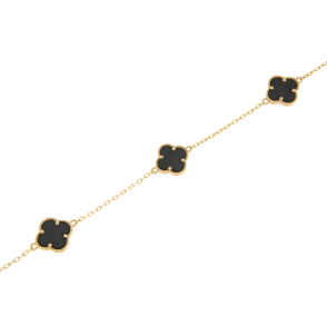 Златна гривна детелинки с черен оникс-252585