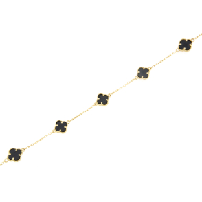 Златна гривна детелинки с черен оникс-252586